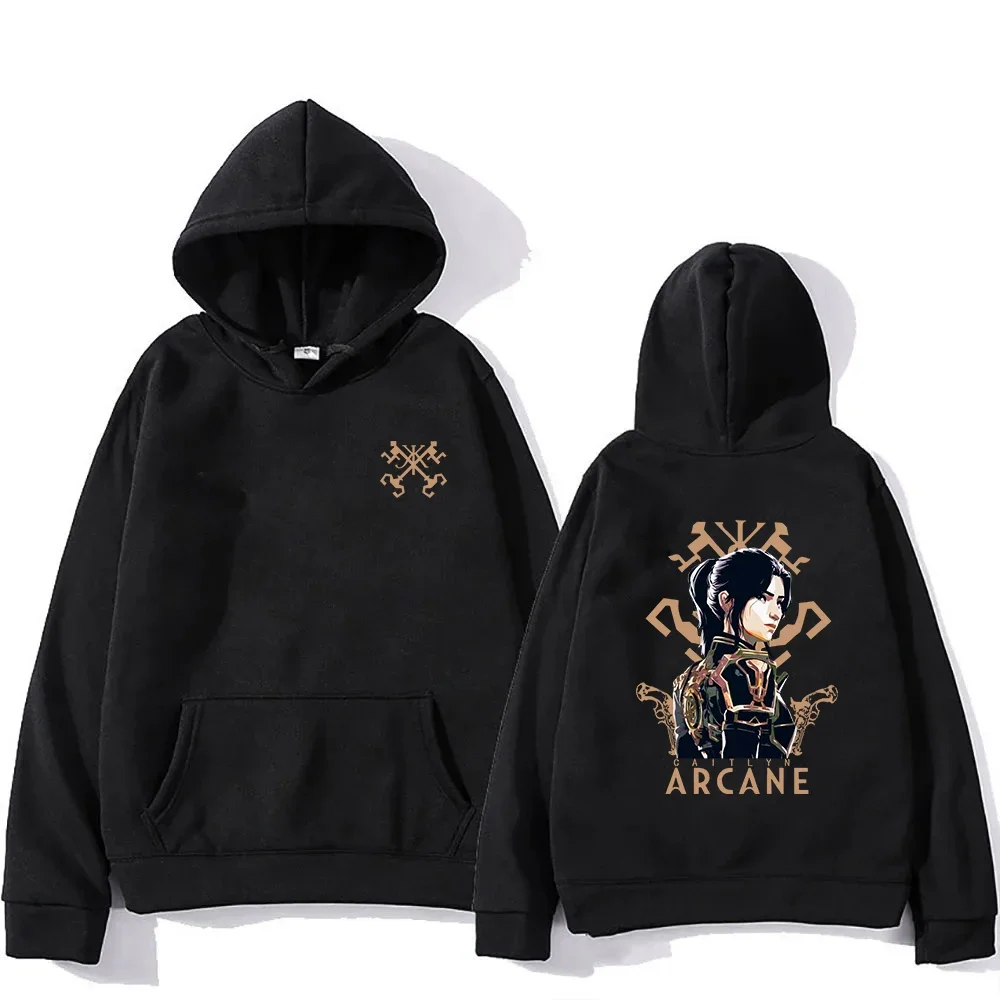 Arcane 2 Caitlyn Sudadera con capucha 2024 Anime sudaderas con capucha para mujer Harajuku estética invierno polar pulóver sudadera para