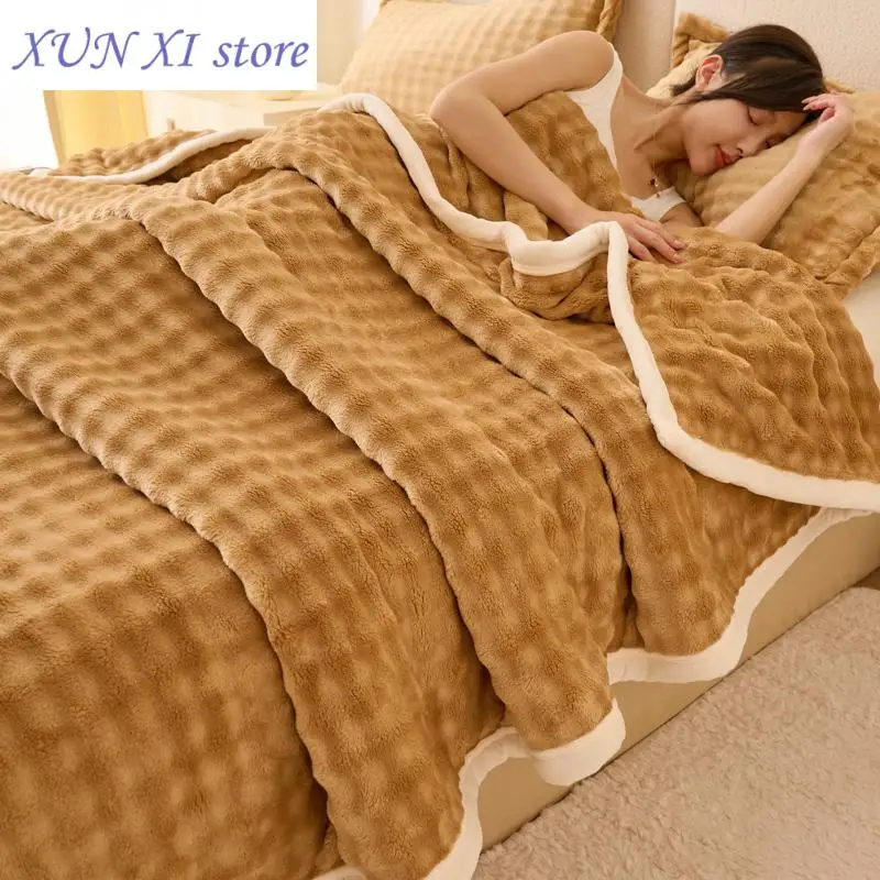 New Gray Blanket Skin-friendly Bedspread Velevt Shawl for Nap Office Blankets Home Plaid Thickened Bedsheet(No Pillowcase)