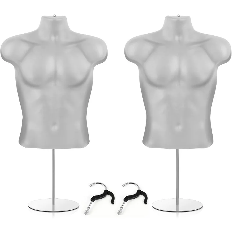 

2 Pack Male Mannequin Torso with Stand Hollow Back Dress Form Mannequin Body White Retail Mannequins Body Tshirt Display