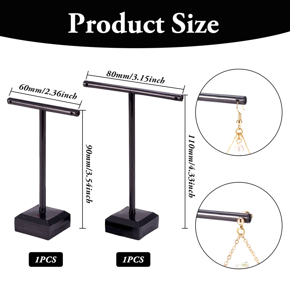 2Pcs/Set Dimensional T Bar Organic Glass Earring Display Rack Stand Clear Showcase Jewelry Organizer Holder 60~80x30x90~110mm