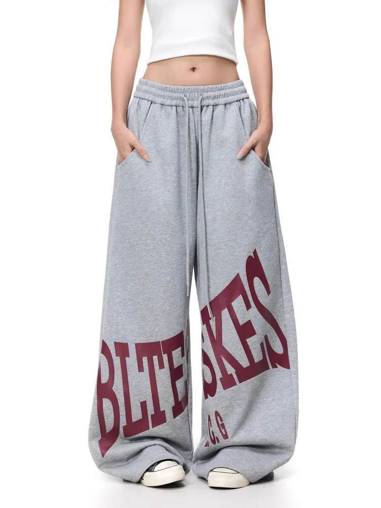 Women's Letter Printed Pattern Hiphop Sweatpants Spring Girl Bottoms Sporty Wide Leg Trousers Female High Waisted Baggy Pants