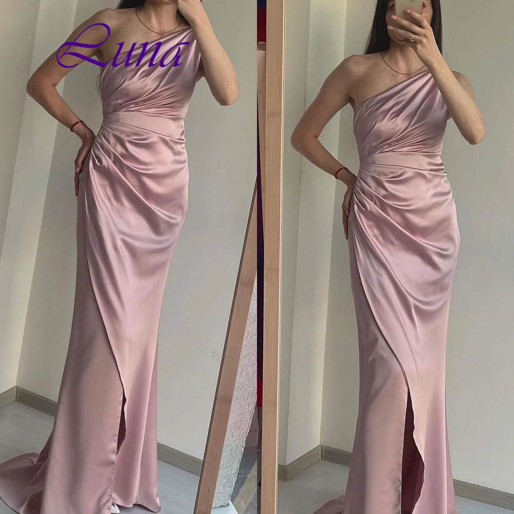 

Customized Exquisite One Shoulder Sleeveless Evening Dress High Quality Satin Prom Dresses Delicate A-Line Homecoming Gowns