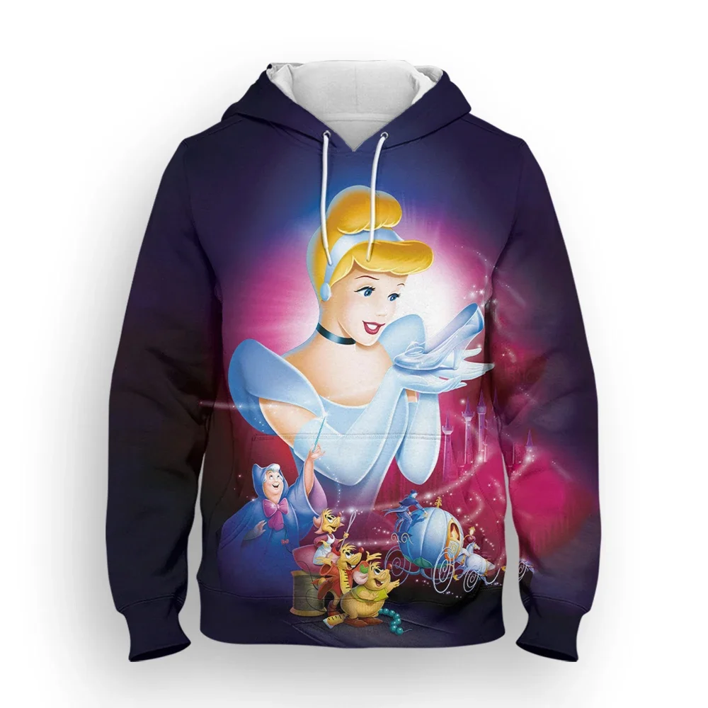 Disney Princess Hoodies Cinderella Cartoon Anime 3D Print Streetwear Men Women Fashion Sweatshirts Hoodie Kids Pullovers Clothes