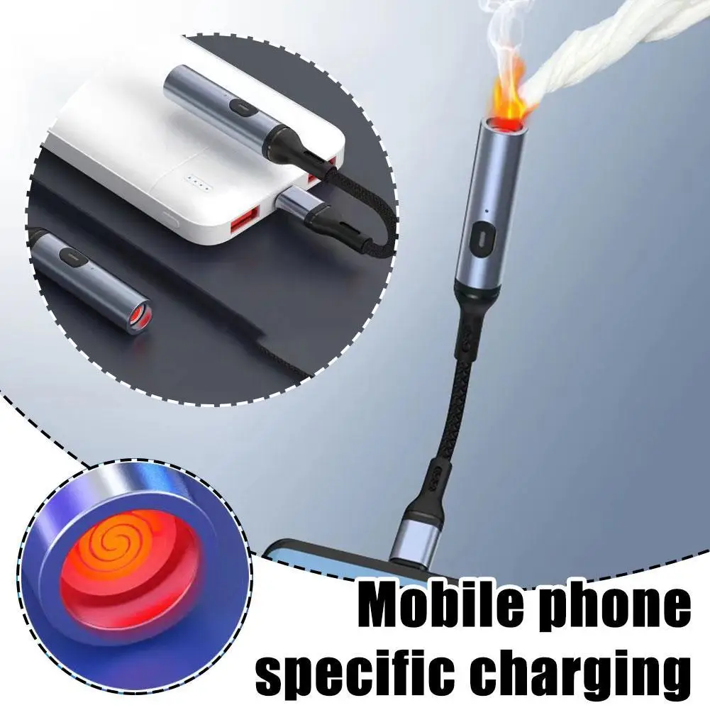 Windproof Charging Igniter For Mobile Phones Electric Lighter USB Type C Cable Outdoor Phone Lighter Mini Personalized Design