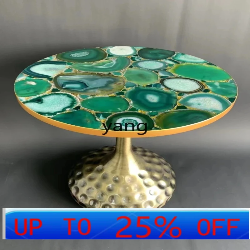 

LH European light luxury agate jade pure copper special-shaped coffee table living room bedroom balcony corner few sides