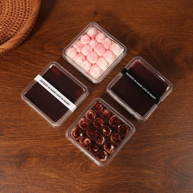 Cake Packaging Box Small Mousse Soy Milk Dessert Disposable Packaging Cream Square Transparent Can Portable Takeaway Box 100pcs