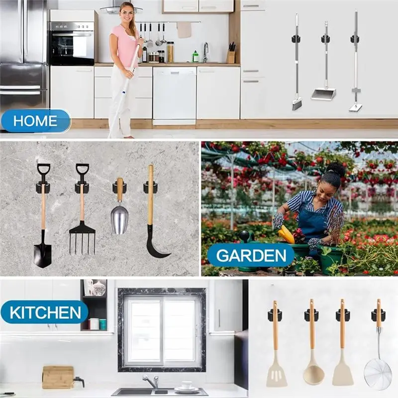 AA94-12PCS Broom And Mop Holder, Heavy Duty Garden Tool Organizer Rack Rake And Shovel Handle, Stainless Steel Mop Hanger - view 4