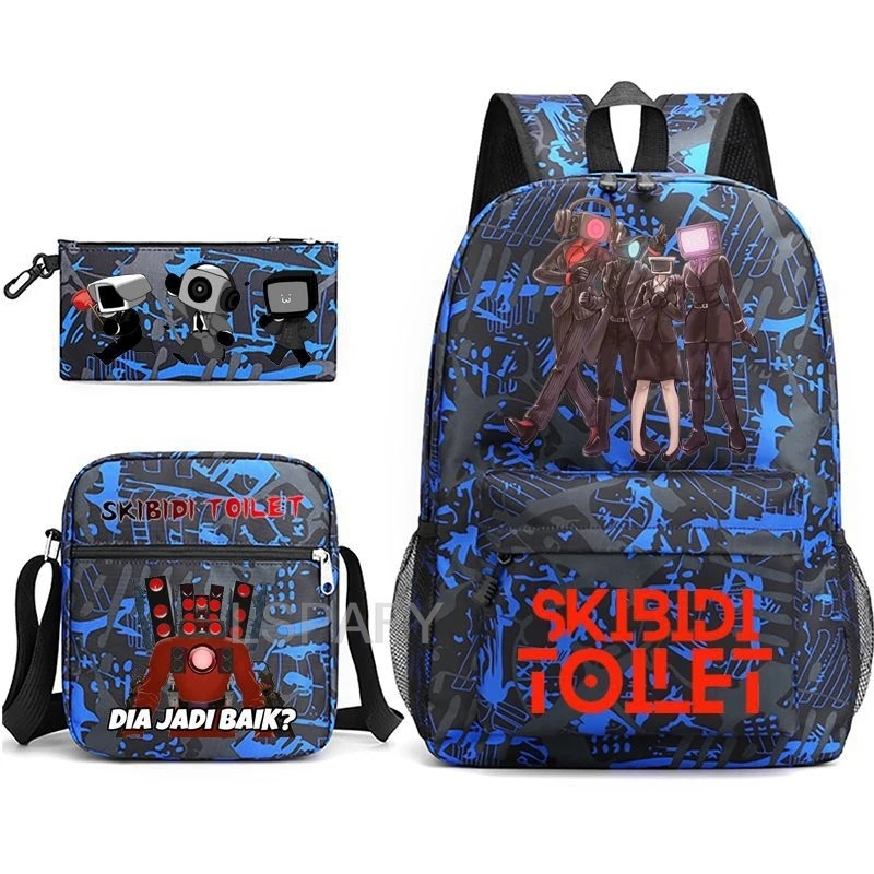 3pcs Skibidi Toilet Backpack Printe Outdoor Sport School Bag Capacity Travel Laptop Rucksack Unisex Shoulder Backpack Casual