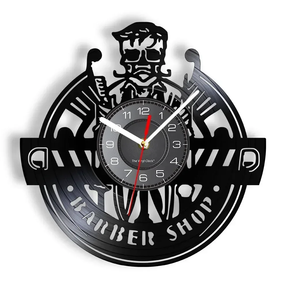 Barber Shop Hairdresser Vinyl Record Wall Clock Hair Cut Modern Design Art Silent Man Club Watch Home Decor Laser Cut Music LP