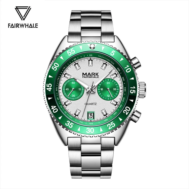 Fashion Watch For Mens Top Brand Mark Fairwhale Business Stainless Steel Quartz Clock Luxury Steel Green Wristwatch Dropshipping