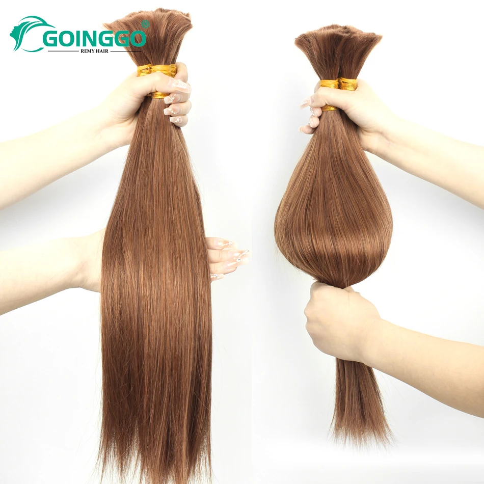 Pre-Colored 30# Remy Bulk  Hair Extension 16-28 Inch Auburn Brown Bulk Hair For Braiding Brazilian Human Hair Straight No Weft