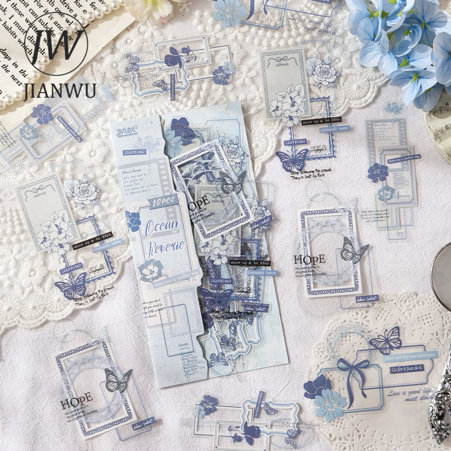 JIANWU Glasiertes Briefpapier Serie Vintage Schmetterling Blume Landschaft Material Collage PET Aufkleber Kreatives Tagebuch Briefpapier
