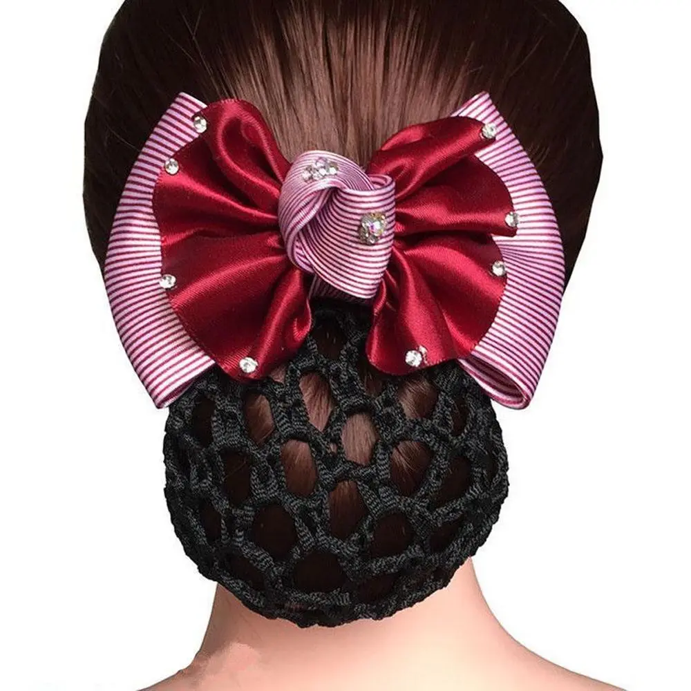 

Trendy Simple Cloth Bow Headdress Rhinestone Korean Syle Headwear Hairnet Women Hairpin Mesh Snood