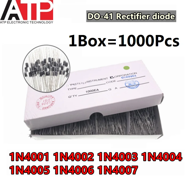 1000pcs/Box 100% NEW 1N4001 1N4002 1N4003 1N4004 1N4005 1N4006 1N4007 IN4007 1A 45mm DO-41 Rectifier Diode