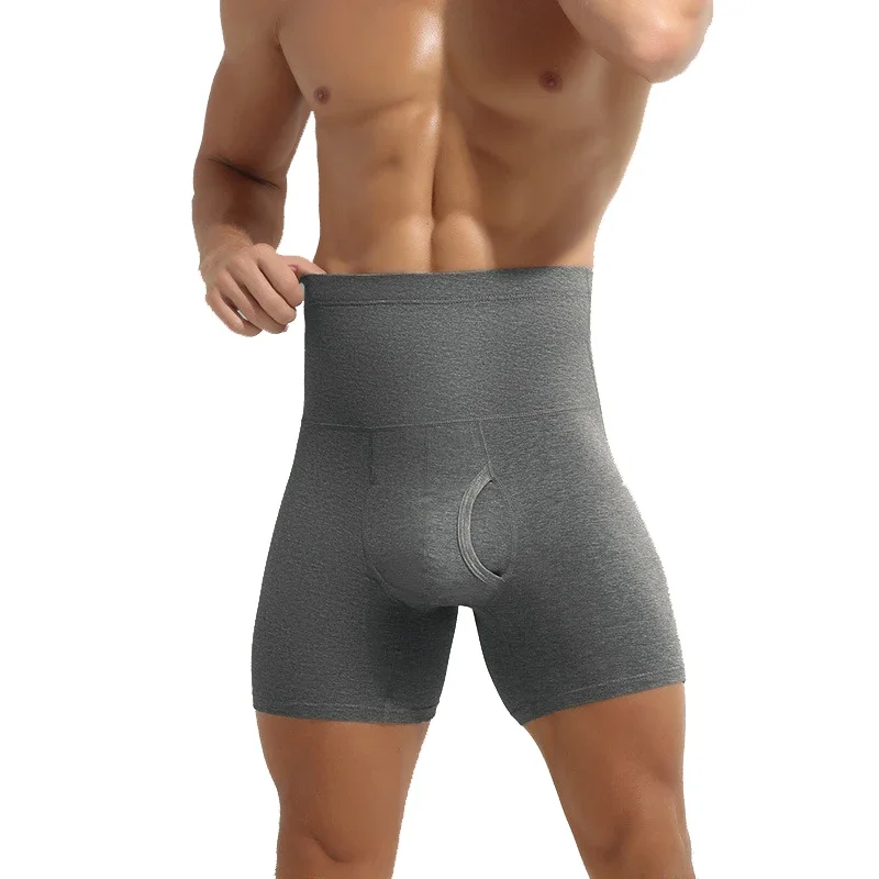 Men's High Waist Boxer Briefs, Anti-Chafing Thermal Waist Protection Underpants, Soft Comfort Elastic Waistband Sports Underwear