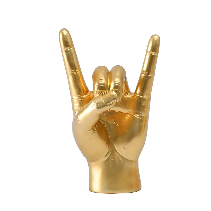 

Love You Finger Gesture Statue Figurine Rock On Hand Sculpture Music Gesture Figure for Bedroom Desktop Home Decoration