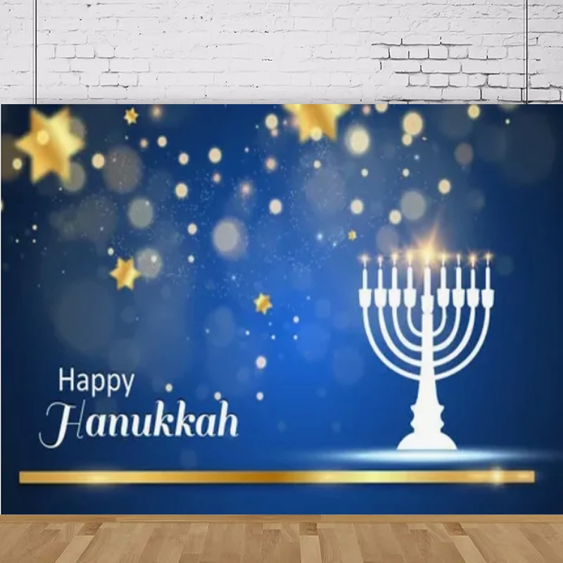 Fondo de fotografía azul parpadeante estrella tema fondo Festival judío feliz Hanukkah fiesta postre pastel decoración de mesa Banner