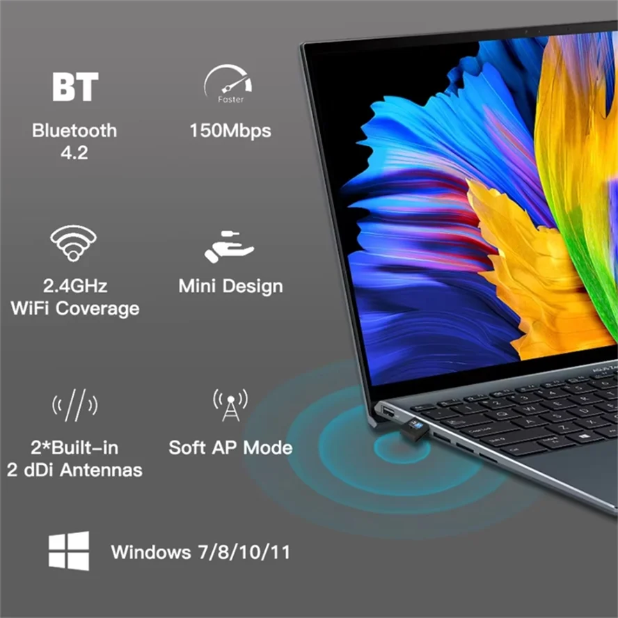 Adattatore WiFi USB 150Mbps Scheda di rete wireless Bluetooth 4.2 Dongle USB Ricevitore Wlan wireless 2.4G per PC desktop portatile