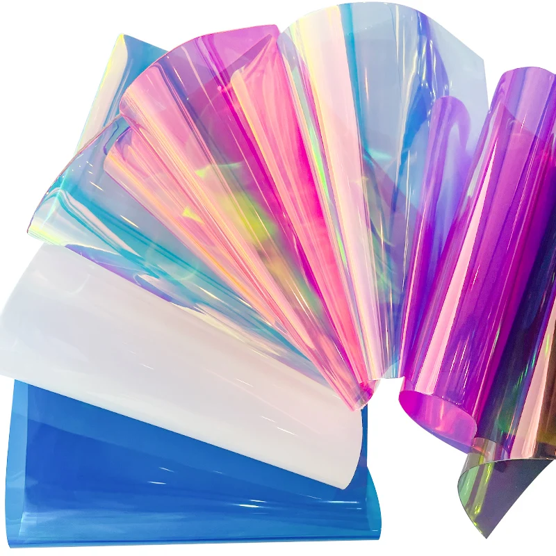 Magic Bright Color Colorful TPU Transparent Holographic Faux Leather Sheets for Umbrellas HandBags Keychains DIY Crafts 30x135cm