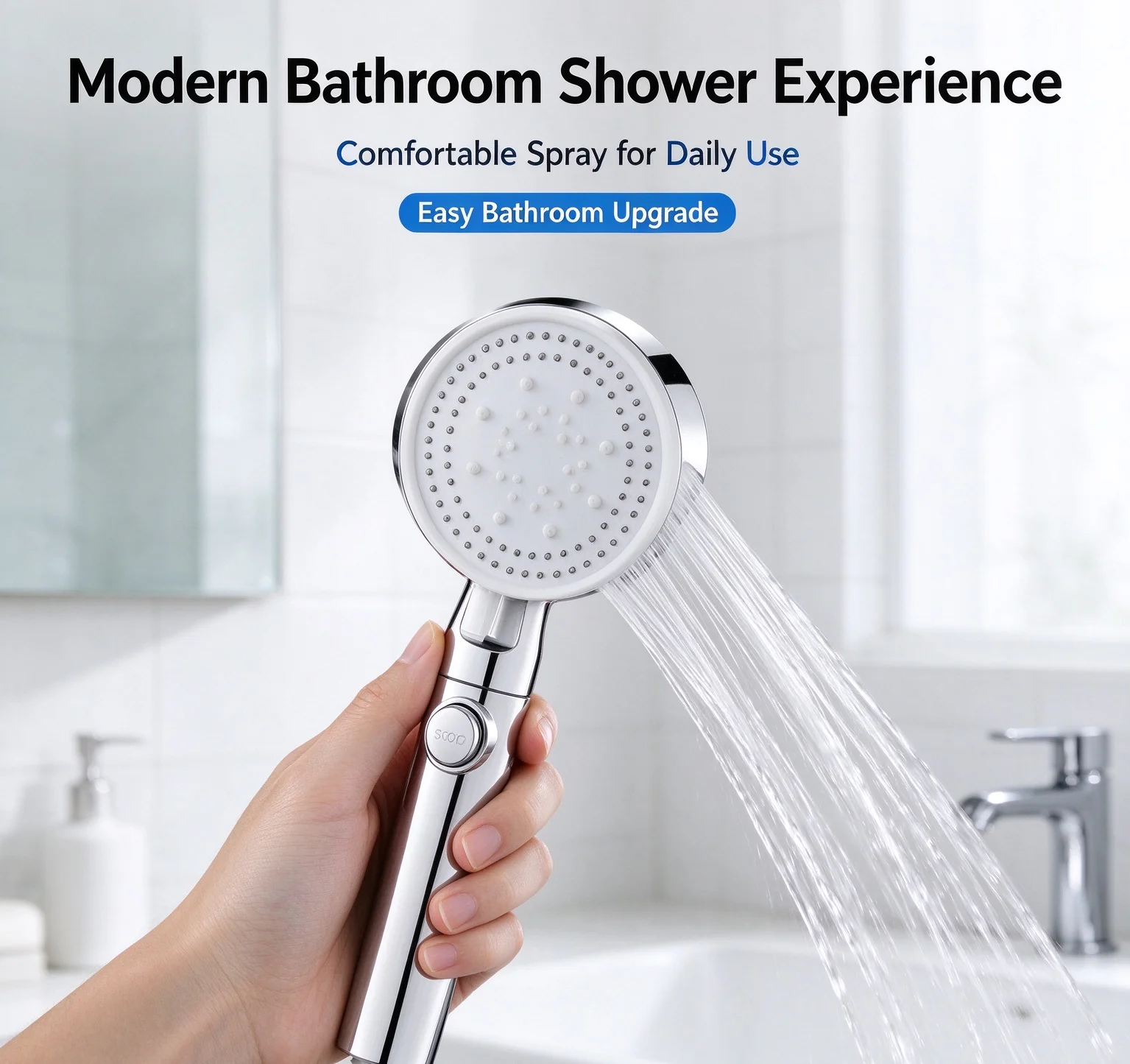 Adjustable High Pressure Shower Head 5 Modes with Hose Water Saving One-Key Stop Spray Nozzle - Bathroom Shower Accessories