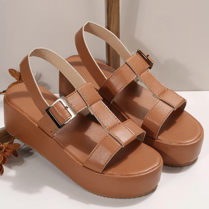 NEW Summer Women Wedges Leather Pu Casual Sandals Ladies Fashion Slip-On Female High Quality Sandals Woman Roman Shoes