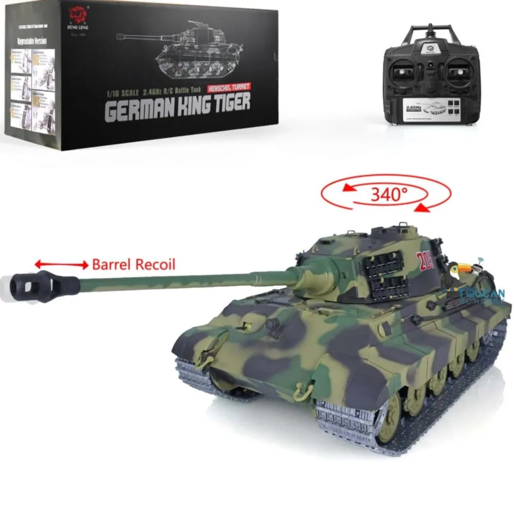 Henglong RC Tank 3888A 2.4G 1/16 7.0 German King Tiger Metal Track Barrel Recoil BB Airsoft Military Toucan Boy Toys TH17524