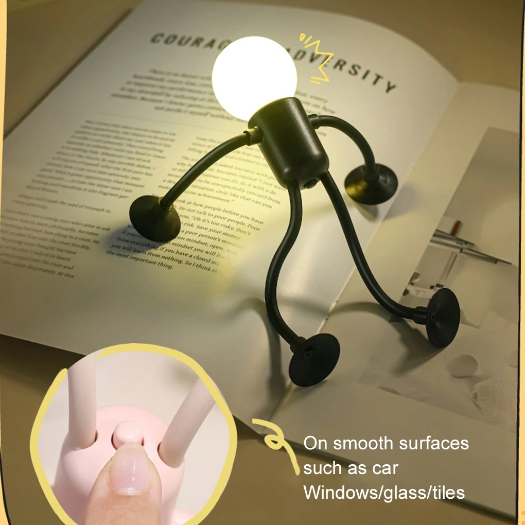 Cute Cartoon Sportsman Night Light Mini Portable Bulb Man Suction Cup Night Lights Bendable Desk Lamp for Tabletop Shelves Decor