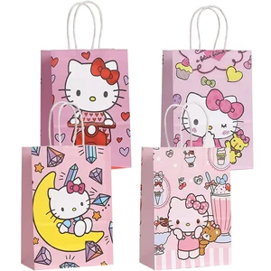 12pcs Hello Kitty Bolsas de regalo de Kraft con manijas de papel rosa Kitty Party Favor Bag Baby Shower Cumpleaños Decoración de fiesta de cumpleaños 10 mejores ventas de envasado Hello Kitty - №8