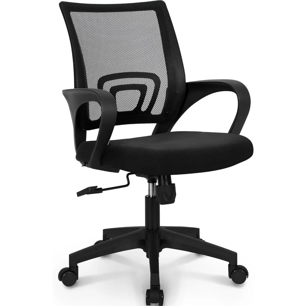 Ergonomischer Bürostuhl mit Netzrücken, Lendenwirbelstütze, verstellbarer Höhe, drehbaren Rollen für Heimarbeit, Schwarz