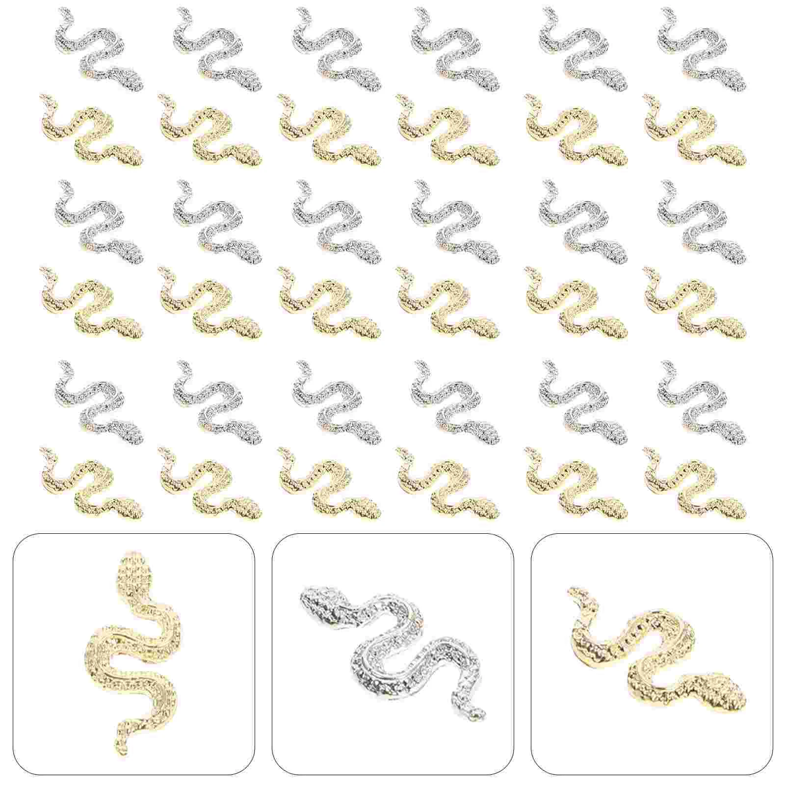 40 Pcs Little Snake Nail Jewelry Charms Gold Decor for Nails Design Acrylic Alloy Drill 3d