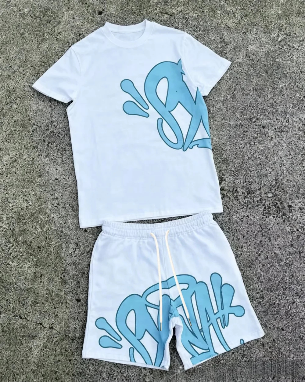 2026 Summer New Style Unisex Abstract Graffiti Graphic 2 Piece Tracksuit Black Tee and Elastic Waist Shorts for Kids Streetwear view 2