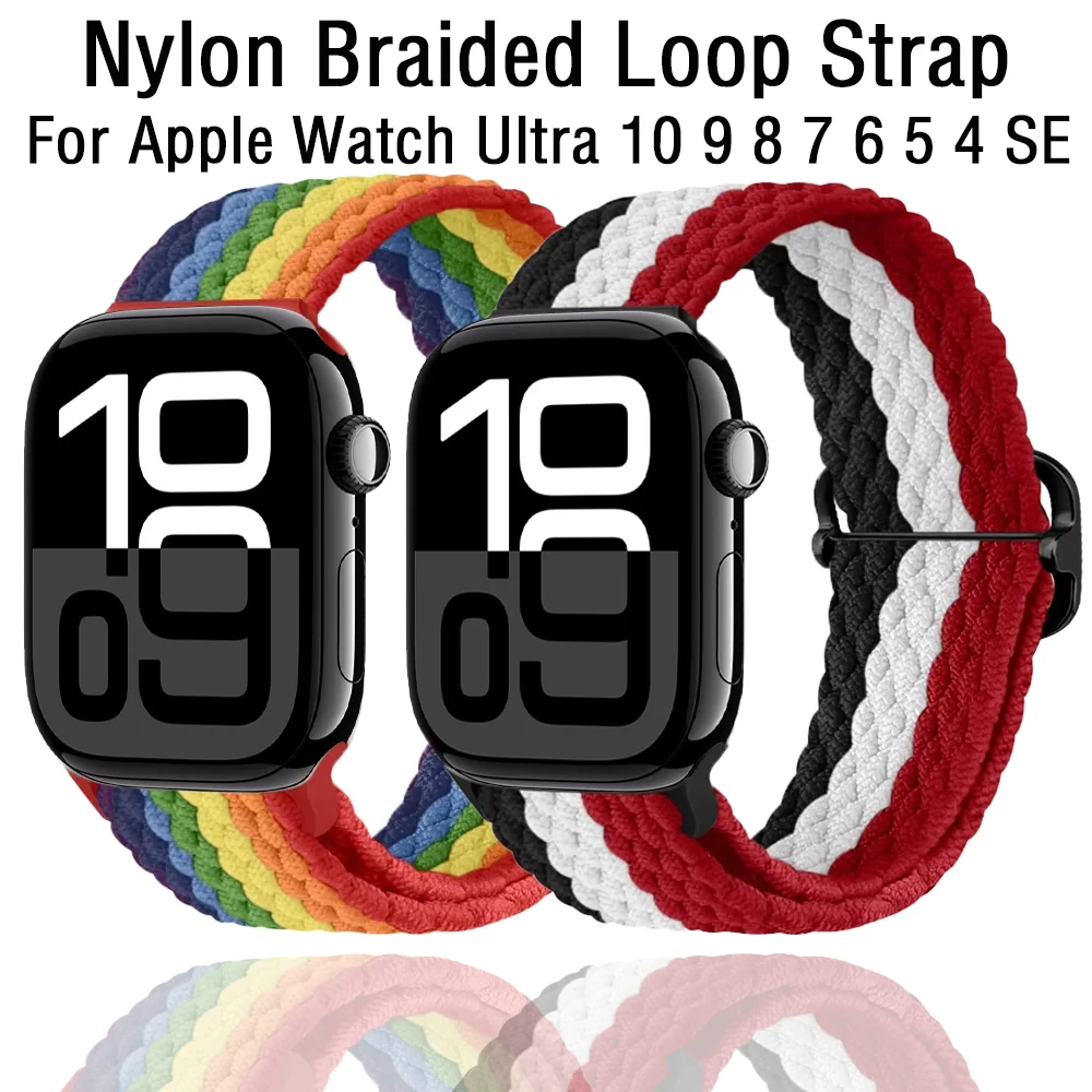 Нейлоновый плетеный ремешок с петлей для Apple Watch Ultra 10 9 8 7 49 мм 45 мм 41 мм 46 мм 42 мм Плетеный браслет iWatch 6 5 SE 44 мм 40 мм Ремень