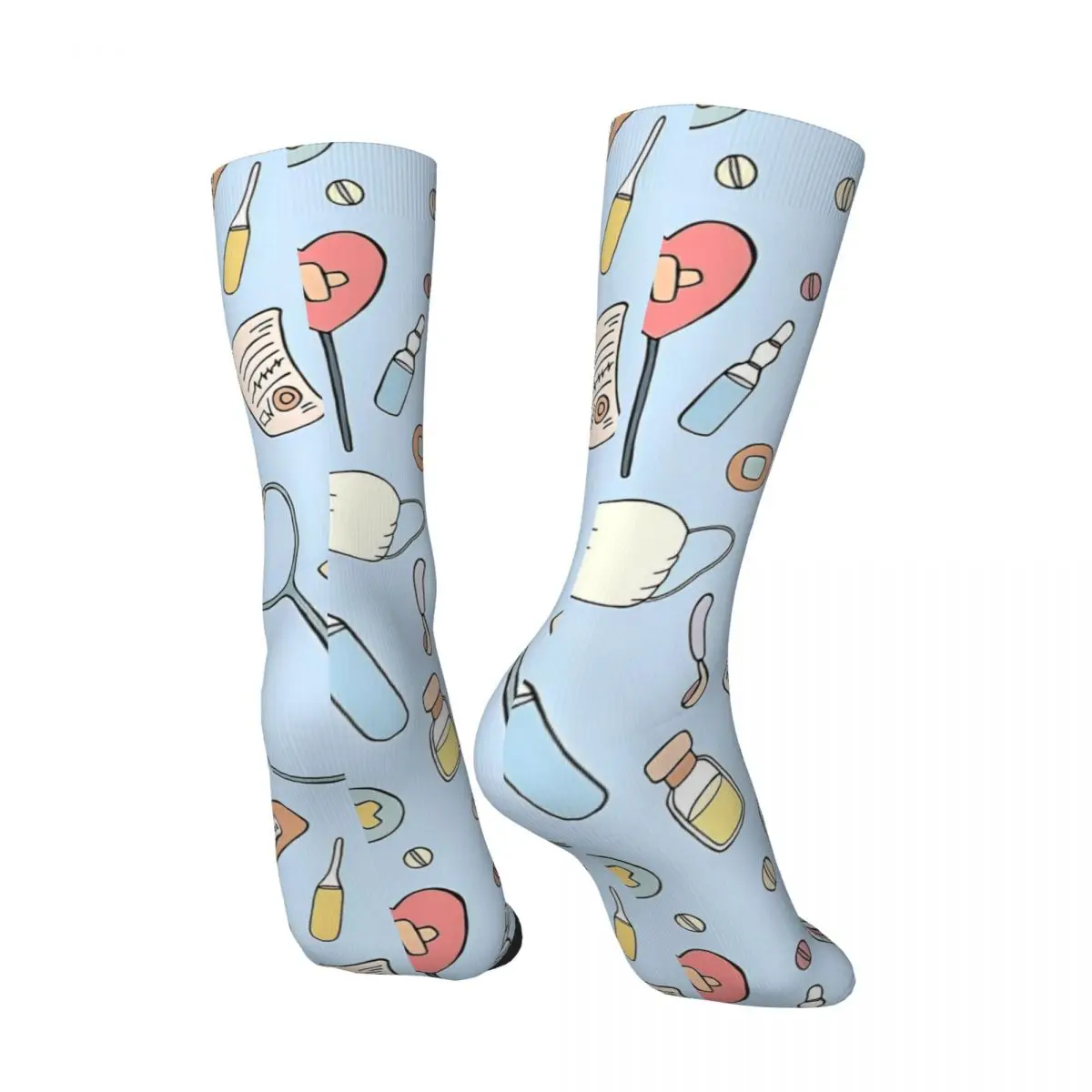 جوارب رجالية أدوات ممرضة طبية على جوارب زرقاء فاتحة للخريف جوارب كورية مريحة جرافيك خارجي مضاد للانزلاق