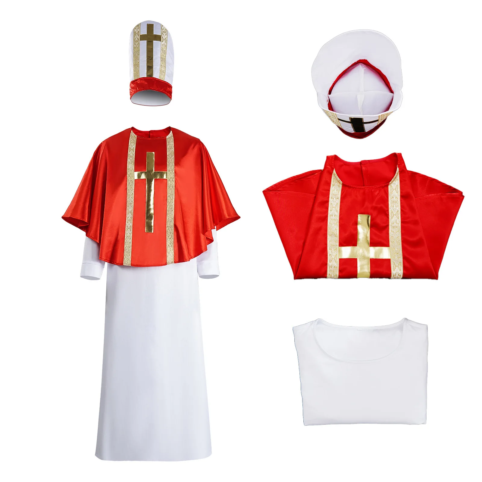 Costume de missionnaire d'halloween, Robes de prêtre Cosplay avec Cape rouge, ensemble de Costume de spectacle sur scène médiéval, tenue de Cosplay grande taille