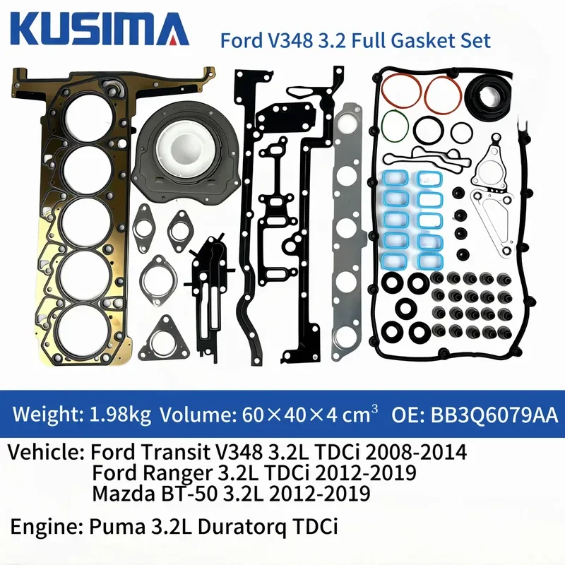 P5AT Engine Overhaul Gasket Set for Ford Ranger V348 3.2L TDCi Puma for Mazda BT50 3.2L BB3Q6079AA Cylinder Head Gasket Kit