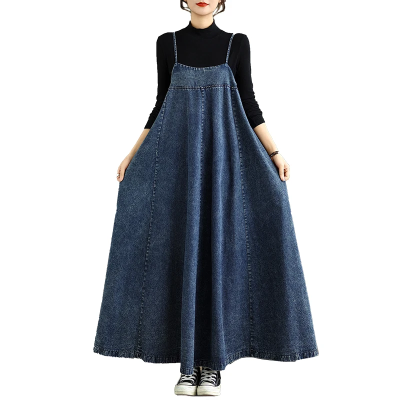 Retro Lazy Vaion Denim ter Dr Women's Long Skirt Cotton Polyester Blend Casual Wear All Seasons Long Dr