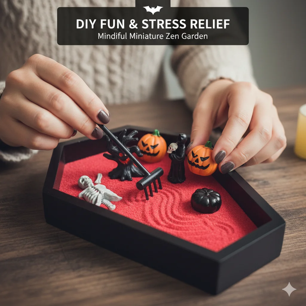 

Halloween Micro Landscape Sand Table Decoration Crafts With Skeleton Pumpkin Raven Bamboo Rake Room Table Decor For Party