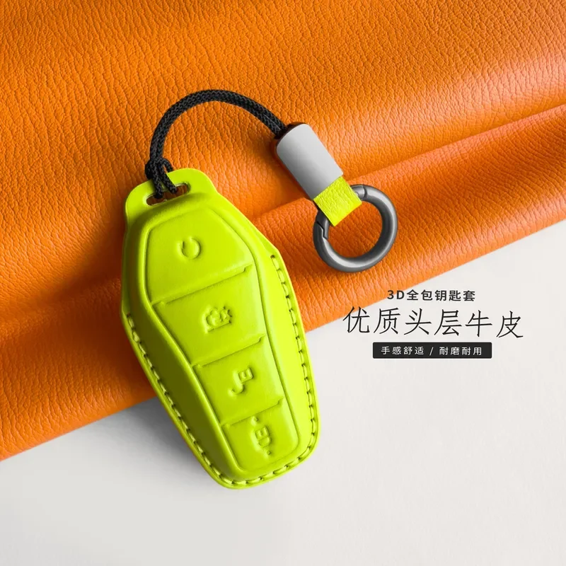 for BYD Song L Key Case Leather for Seagull Dolphin Qin Plus Sea Lion 07 Dmi Car Key Cover with Ring