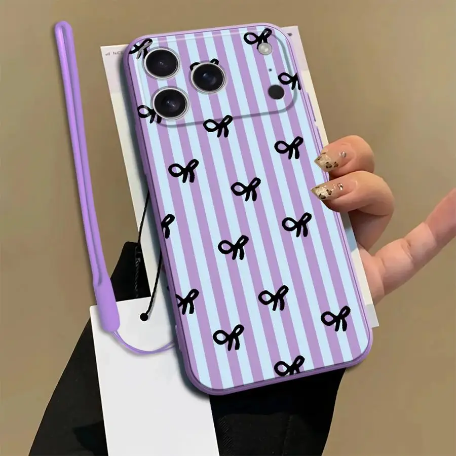 

Fashion Striped Bow Case for Apple iPhone 17 Pro Max XS XR 15 12 Plus Air 16 7 8 17e 13 Mini 11 Phone Cover