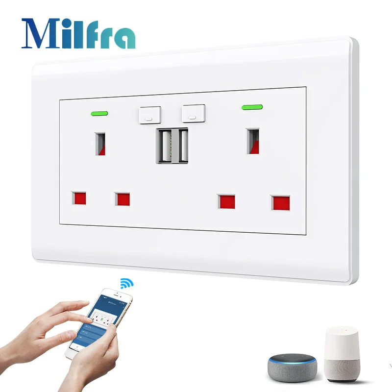 

Tuya Wifi Socket with Dual USB 5V/2.1A Smart Home Switch UK Plug Smart Life APP Outlets Voice Control Via Google Home Alexa