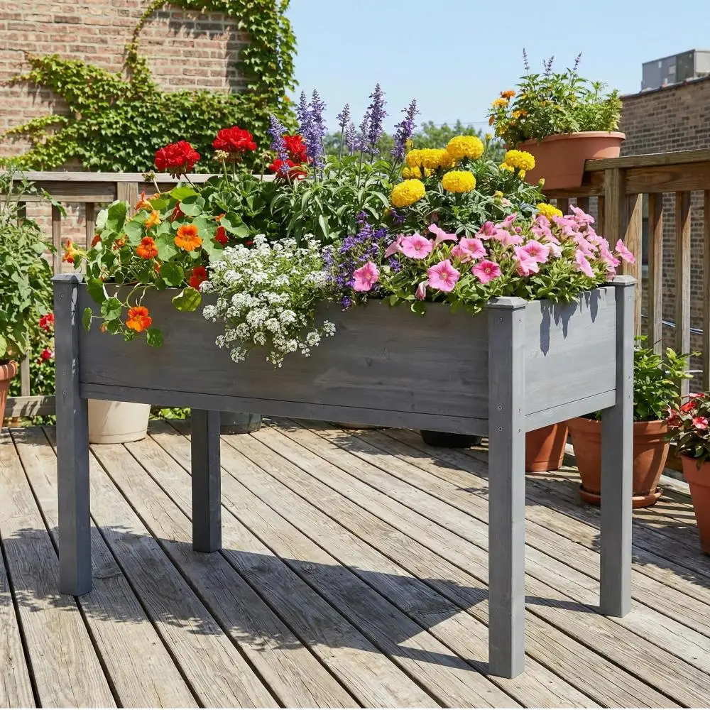 

48x24x30 inch Raised Garden Bed with Legs, Elevated Wooden Planter Box for Outdoor Plants Flowers Fruits Vegetable Herb Growing