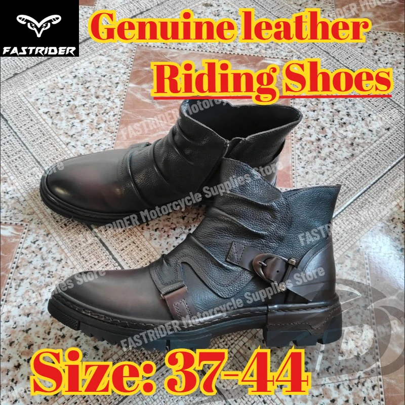 

HOT Motorcycle Riding Shoes Casual Genuine Leather Chelsea Boots for Men Retro Fashion Buckle Zip Short Moto Boots