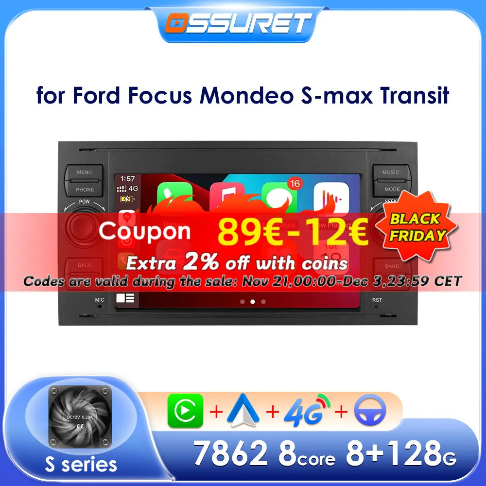 Android Car Radio for Ford Focus 2007 Mondeo S-max C MAX Kuga Galaxy Fiesta Transit Fusion Connect Autoradio Multimedia Carplay