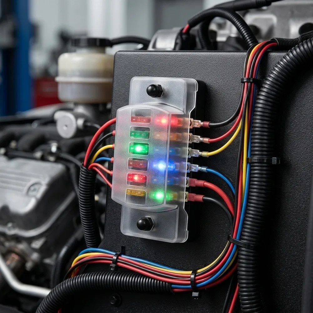 Automotive 6 Way Fuse Block with Individual LED Indicators for Cars For RVs Boats Buses and Vehicles 20A per Circuit