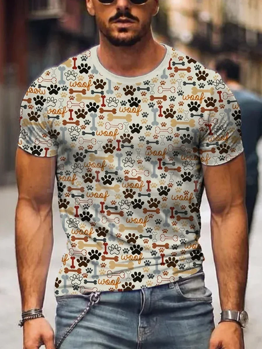 

2023 Summer Men's Woof Paw Bone Casual T-Shirt The Colorful The Best He Him Hole LGBT3D Printed T Shirt