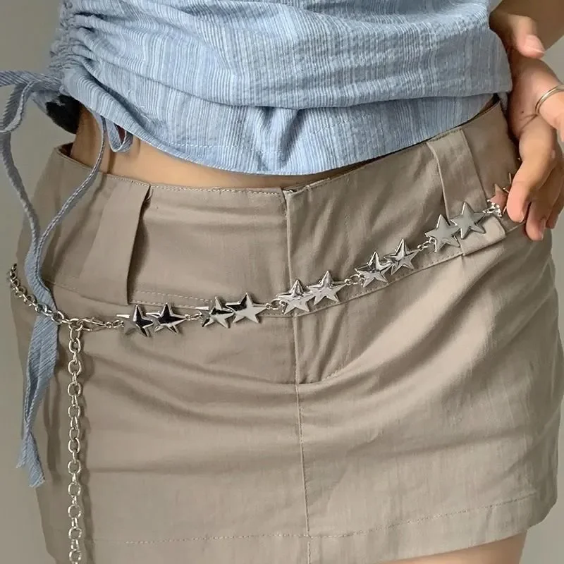 เข็มขัดโบฮีเมียนพู่ดาวสไตล์วินเทจ Y2K เทรนดี้โซ่เอวฤดูร้อนอุปกรณ์เสริมชายหาดเข็มขัดโบฮีเมียนอินเทรนด์ใหม่