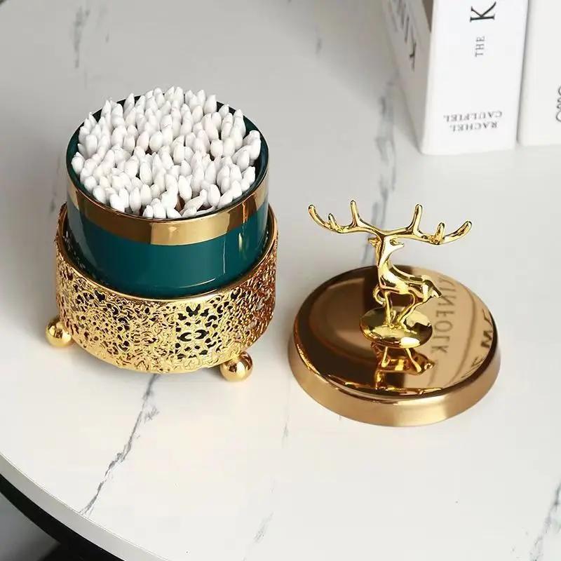 Xmas deer  golden cotton swab decorative toothpick jewelry box ashtray golden European creative ornaments