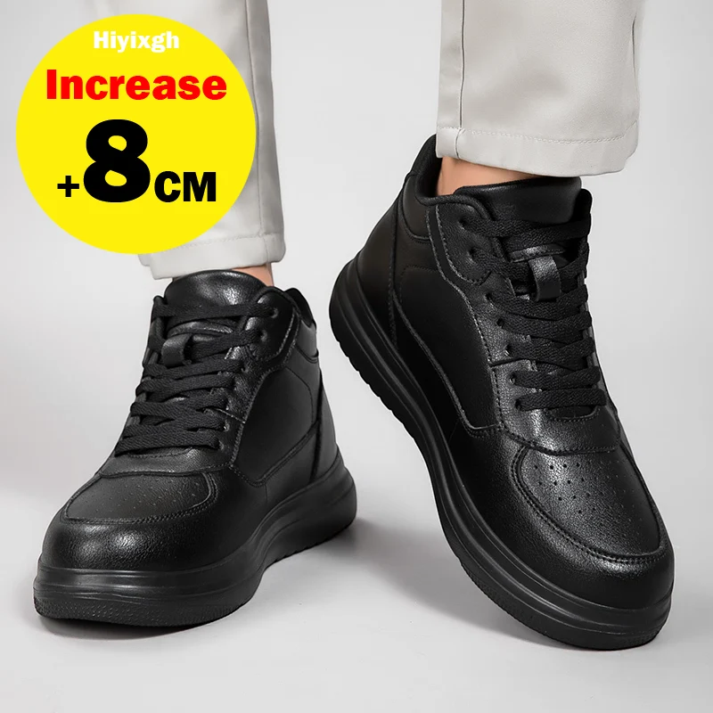 2026 Men's Genuine Leather Heightening Shoes for Men and Women Lifting High Top Sneakers Invisible 6/8cm Heightening Sneakers