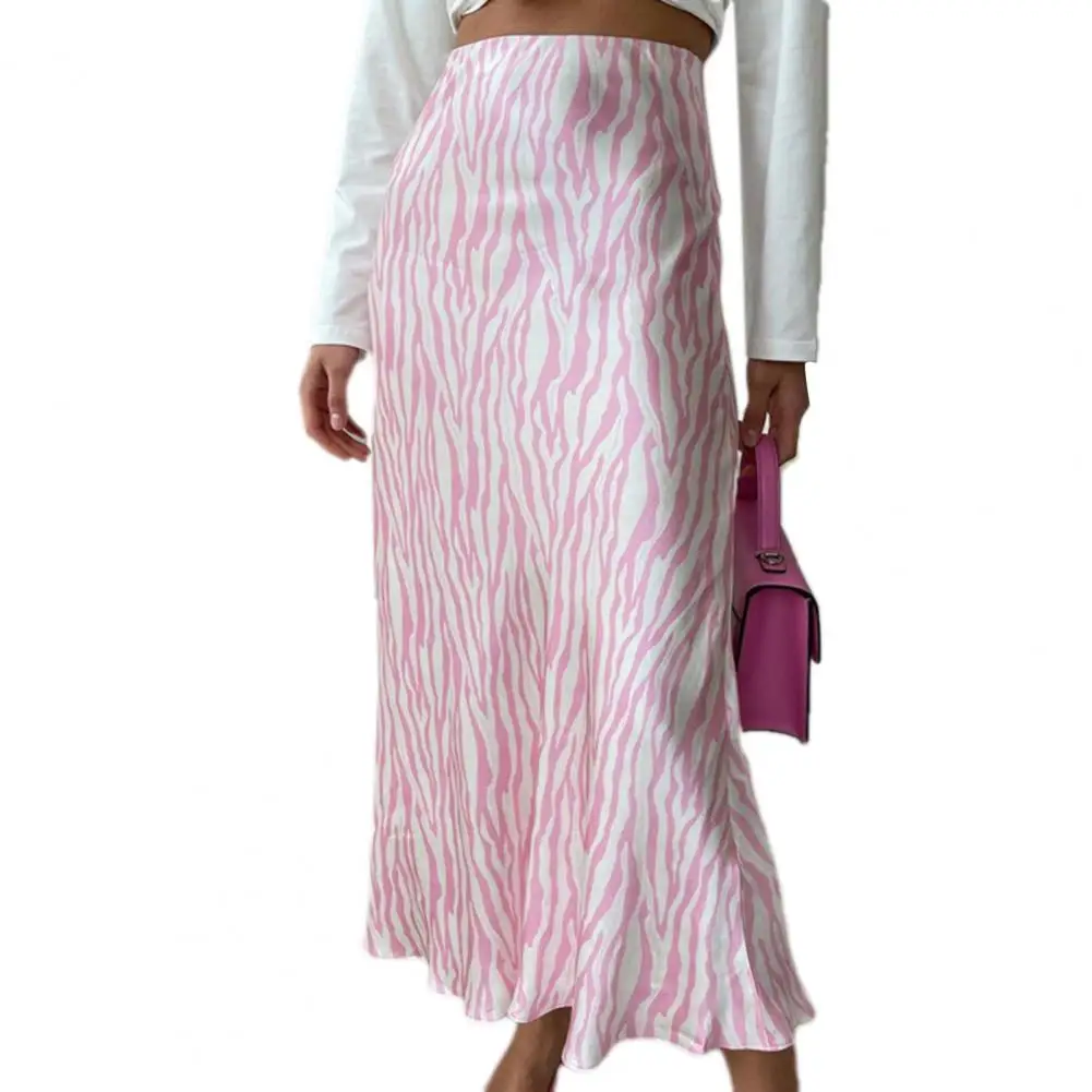 

Women's High Waist Midi Skirt Bright Striped Print A-Line Skirt Zipper Closure Slim Fishtail Skirt