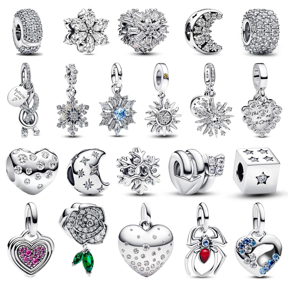 

Sparkling 925 Sterling Silver Inlaid Gems Beads & Infinite Knot Dangle Charm Fit Snake Bracelet Boutique Necklace Fine Gift